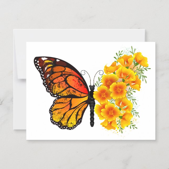 Invitación Magnética Mariposa de flores con amapola amarilla de Califor (Anverso)