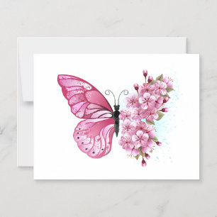 Invitación Magnética Mariposa de flores con Sakura rosa