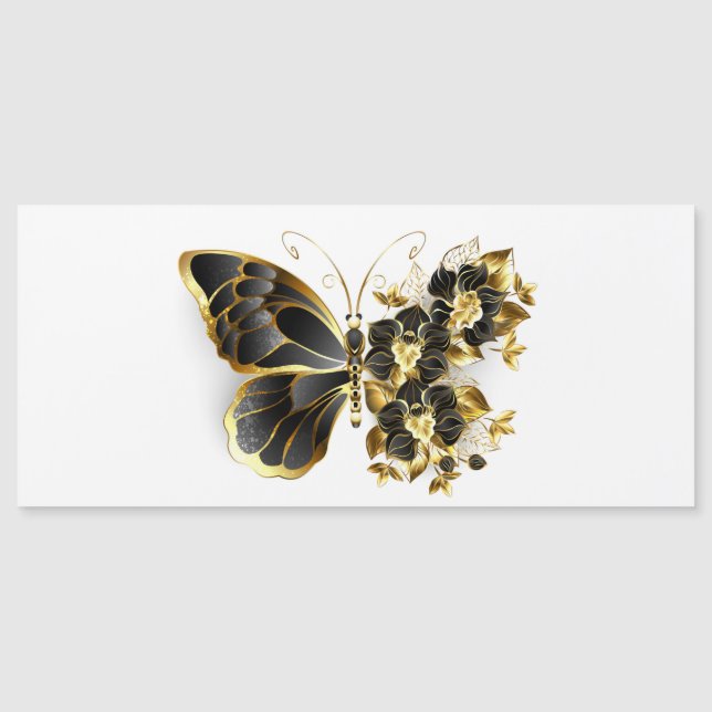 Invitación Magnética Mariposa de flores de oro con orquídea negra (Anverso)