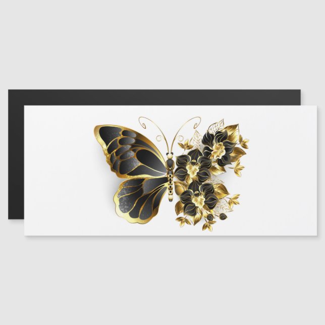 Invitación Magnética Mariposa de flores de oro con orquídea negra (Anverso/Reverso)