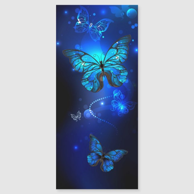 Invitación Magnética Mariposa morfo en el fondo oscuro (Anverso)