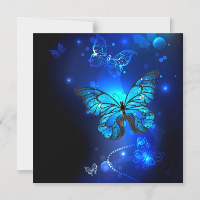 Invitación Magnética Mariposa morfo en el fondo oscuro (Anverso)
