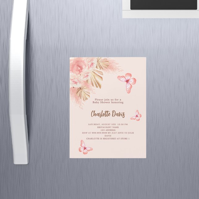 Invitación Magnética Mariposa pampas pasto rosa lujo Baby Shower (Subido por el creador)