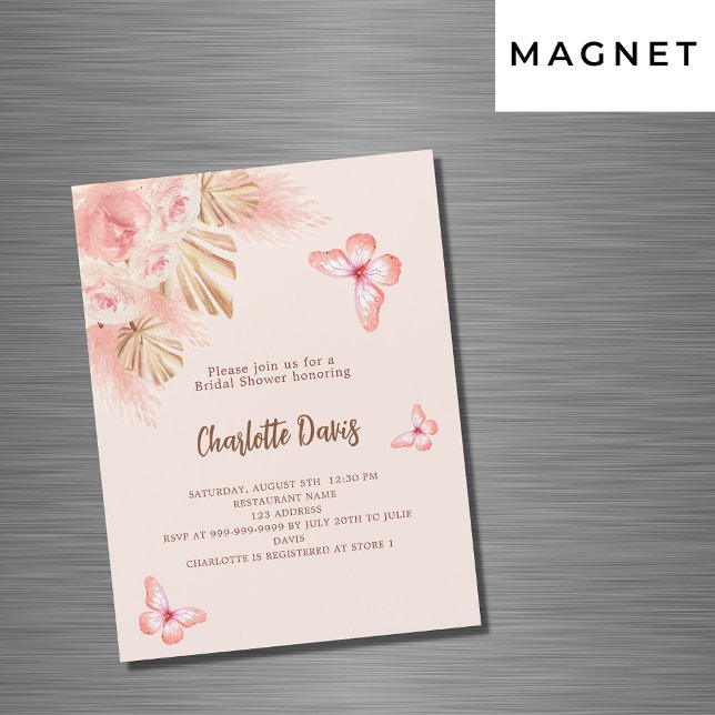 Invitación Magnética Mariposa pampas pasto rosa lujoso Ducha de novia (Subido por el creador)