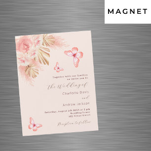 Invitación Magnética Mariposa pampas rosa boda de lujo de oro