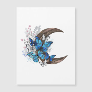 Invitación Magnética Mariposas azules sobre la media luna de madera