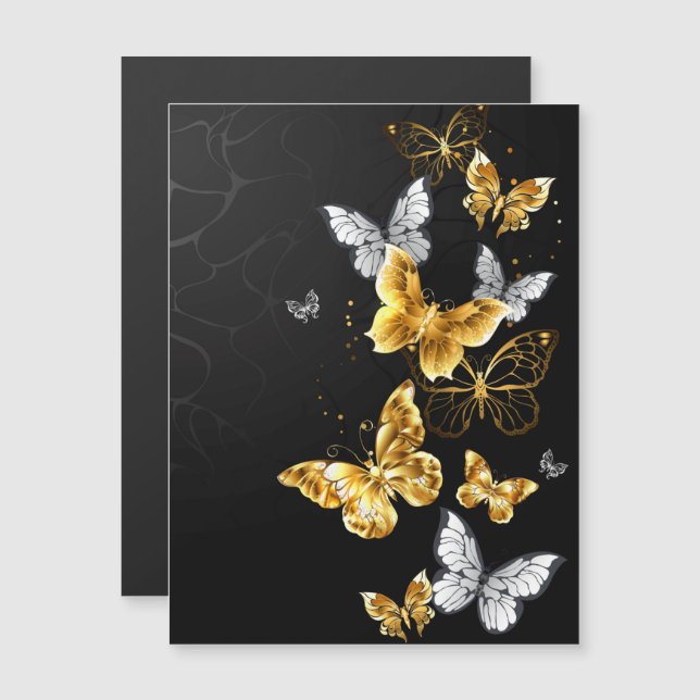 Invitación Magnética Mariposas doradas y blancas (Anverso/Reverso)
