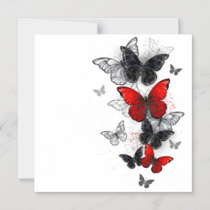 Invitación Magnética Mariposas Morfo Negras y Rojas Volando