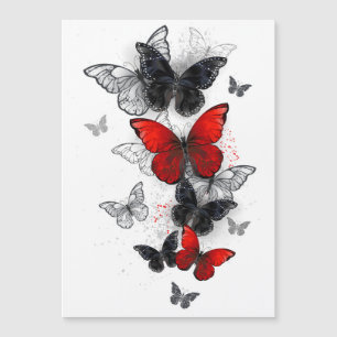 Invitación Magnética Mariposas Morpho voladoras negras y rojas