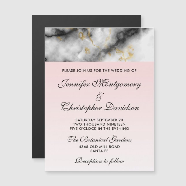 Invitación Magnética Mármol gris blanco moderno con cinta de oro (Anverso/Reverso)