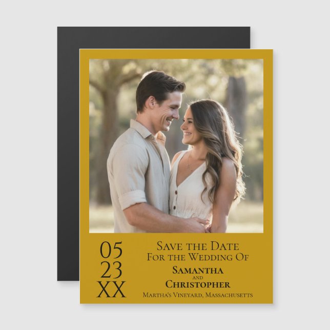 Invitación Magnética Matrimonio simple moderno salva la foto de fecha M (Anverso/Reverso)