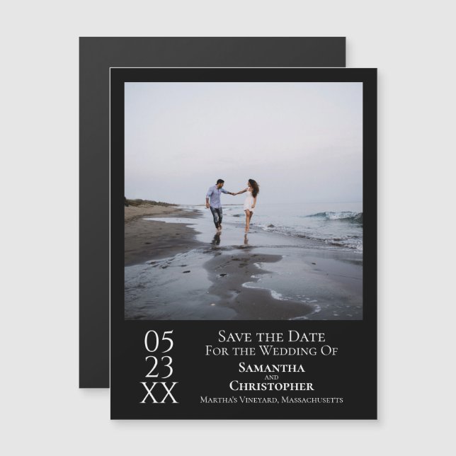Invitación Magnética Matrimonio simple moderno salva la foto de fecha n (Anverso/Reverso)