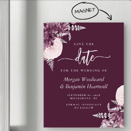 Invitación Magnética Mauve Plata Floral Boda Guardar la Fecha