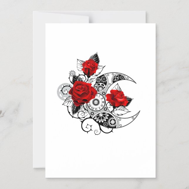 Invitación Magnética Media luna mecánica con rosas rojas (Anverso)
