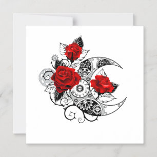 Invitación Magnética Media luna mecánica con rosas rojas