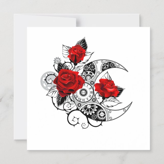 Invitación Magnética Media luna mecánica con rosas rojas (Anverso)