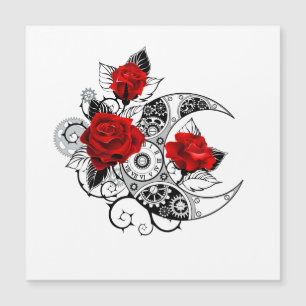 Invitación Magnética Media luna mecánica con rosas rojas