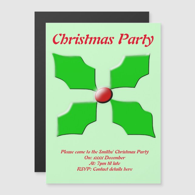 Invitación Magnética Merry Christmas Holly Personalizado Fiesta (Anverso/Reverso)