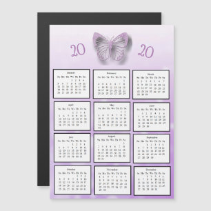 Invitación Magnética Mini Calendario 2020 Mariposa púrpura