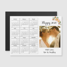 Invitación Magnética Mini calendario de flores de coral de foto de boda