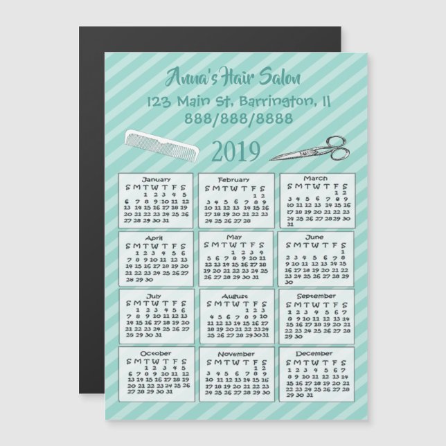 Invitación Magnética Mini Calendario de Salón de Pelo Personalizado 201 (Anverso/Reverso)
