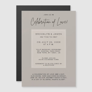Invitación Magnética Mínima Celebración Del Amor Del Boda Beige