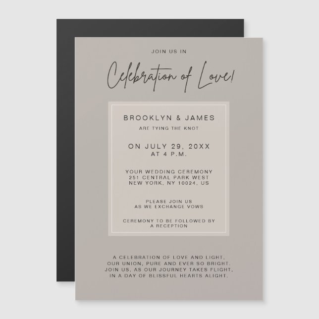 Invitación Magnética Mínima Celebración Del Amor Del Boda Beige (Anverso/Reverso)