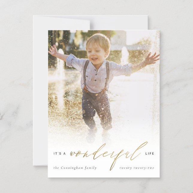 Invitación Magnética Minimal Gold es un maravilloso Navidad de fotos de (Anverso)