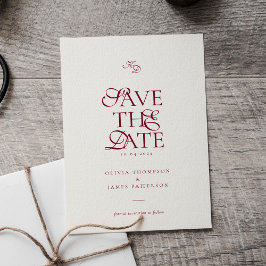 Invitación Magnética Minimal Monogram Deep Burgundy Script Wedding