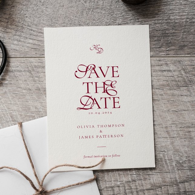 Invitación Magnética Minimal Monogram Deep Burgundy Script Wedding (Subido por el creador)