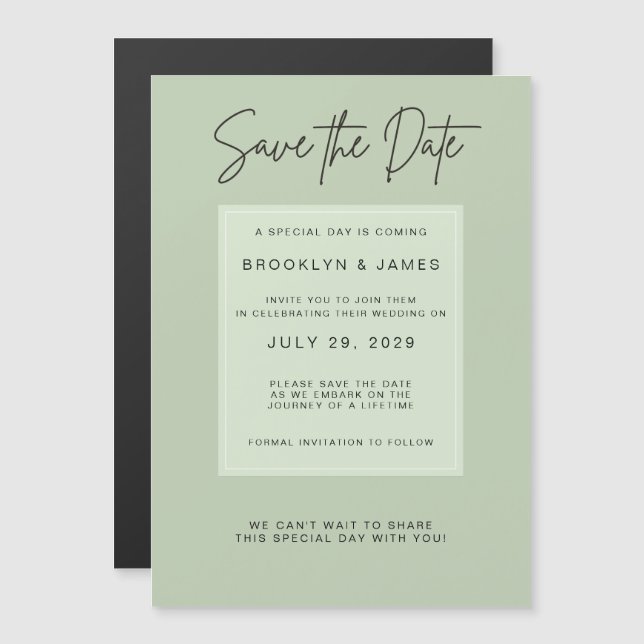 Invitación Magnética Minimal Sage Green Wedding Save The Date (Anverso/Reverso)