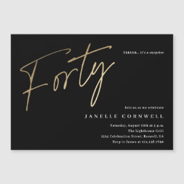 Invitación Magnética Minimal Script Negro Oro Cumpleaños 0 