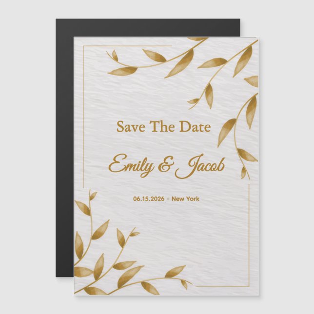 Invitación Magnética Minimalist Gold Frame Save The Date Card | Elegant (Anverso/Reverso)