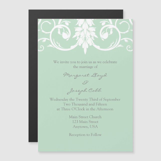 Invitación Magnética Mint Green Floral Swirls Magnetic Wedding Invita (Anverso/Reverso)