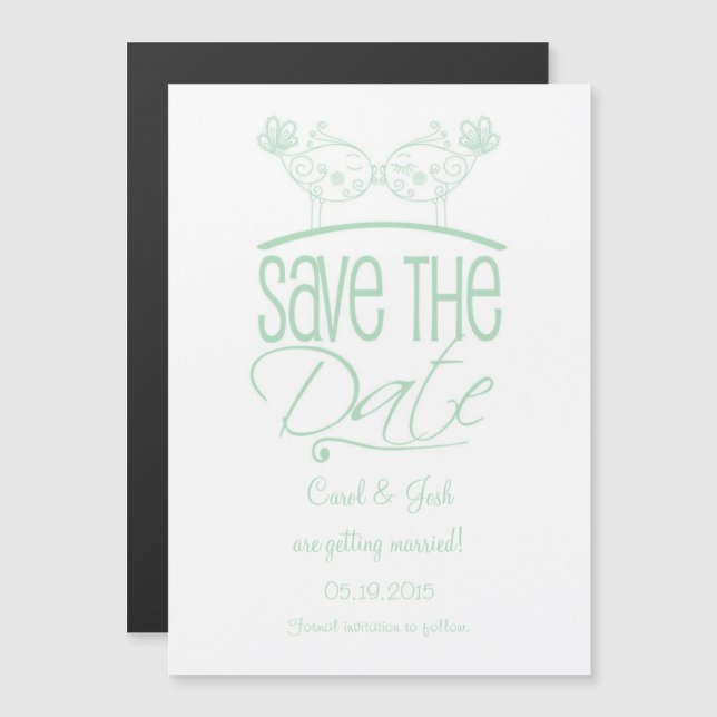 Invitación Magnética Mint Green Kissing Birds Magnetic Save the Date (Anverso/Reverso)