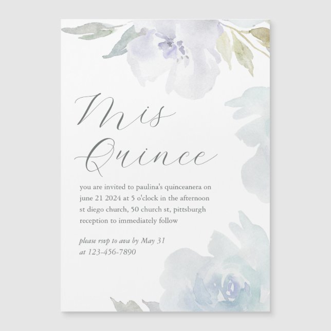 Invitación Magnética Mis Quince Floral 15 años cumpleaños Quinceañera (Anverso)
