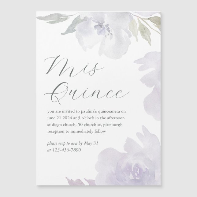 Invitación Magnética Mis Quince Floral 15 años cumpleaños Quinceañera (Anverso)