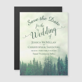 Invitación Magnética Misty Green Mountain Pines Wedding Salva la fecha