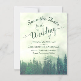 Invitación Magnética Misty Green Mountain Pines Wedding Salva la fecha