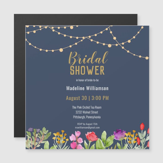 Invitación Magnética Moda Boho acuarela Floral Blue Bridal Shower (Anverso/Reverso)