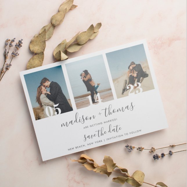 Invitación Magnética Moda Guión Gris 3 Fotomía Boda Guardar La Fecha (Subido por el creador)