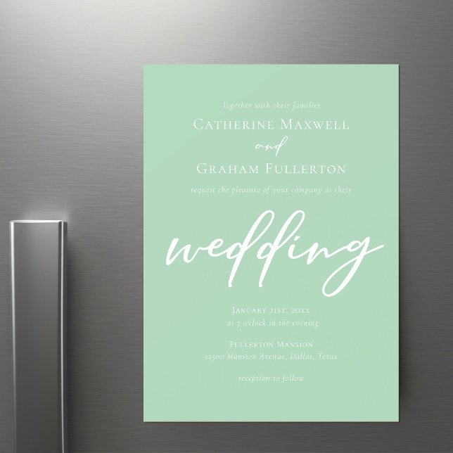 Invitación Magnética Moda Mint Green Typography White Spring Wedding (Subido por el creador)