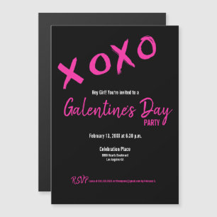 Invitación Magnética Moda Negro y rosa Galentine Fiesta XOXO Elegante