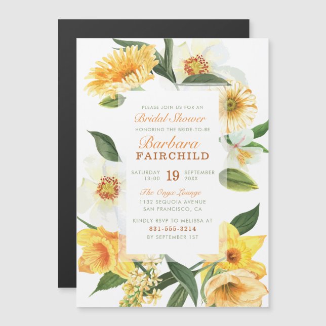 Invitación Magnética Moda Primavera Amarilla Daffodils Floral Bridal Sh (Anverso/Reverso)