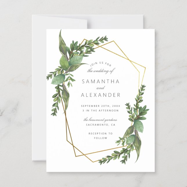 Invitación Magnética Moda Vegetación Botánica y Boda Geométrico Oro (Anverso)