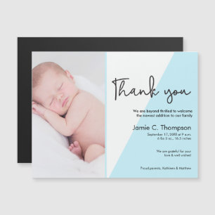 Invitación Magnética Modern Blue Baby Boy Foto Anuncio de nacimiento