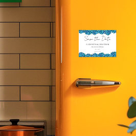 Invitación Magnética Modern Blue Hydrangeas Navy Blue Striped Wedding