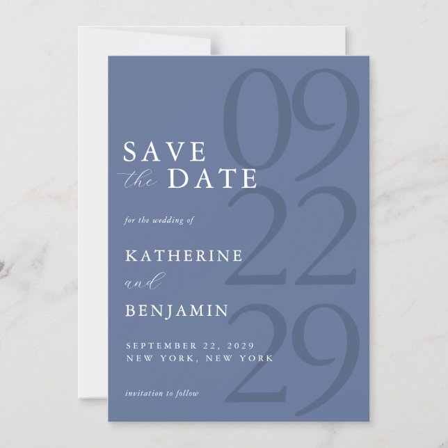 Invitación Magnética Modern Blue Minimalist Wedding (Anverso)