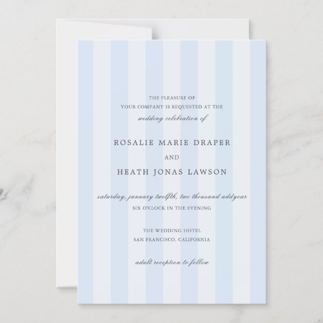 Invitación Magnética Modern Blue Stripes Elegant Wedding (Anverso)