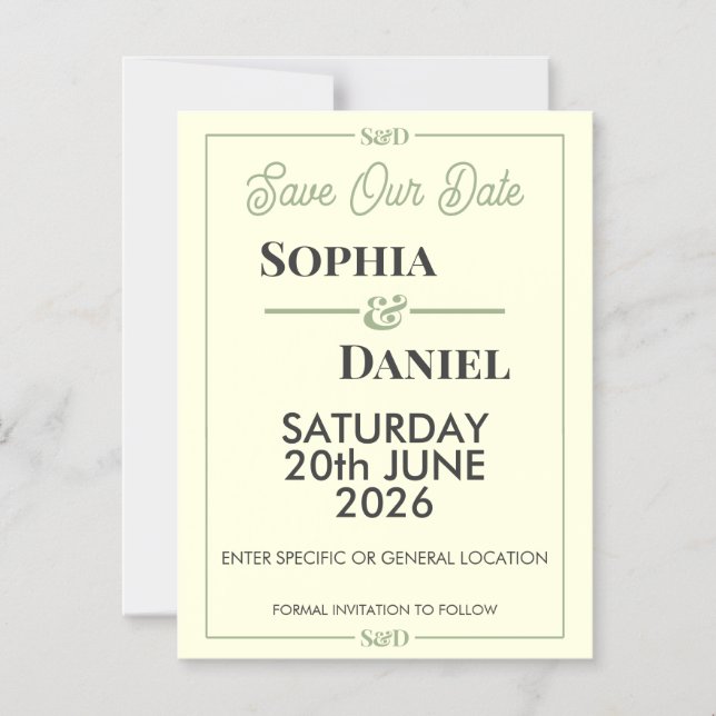 Invitación Magnética Modern Editable Wedding Save The Date Card (Anverso)
